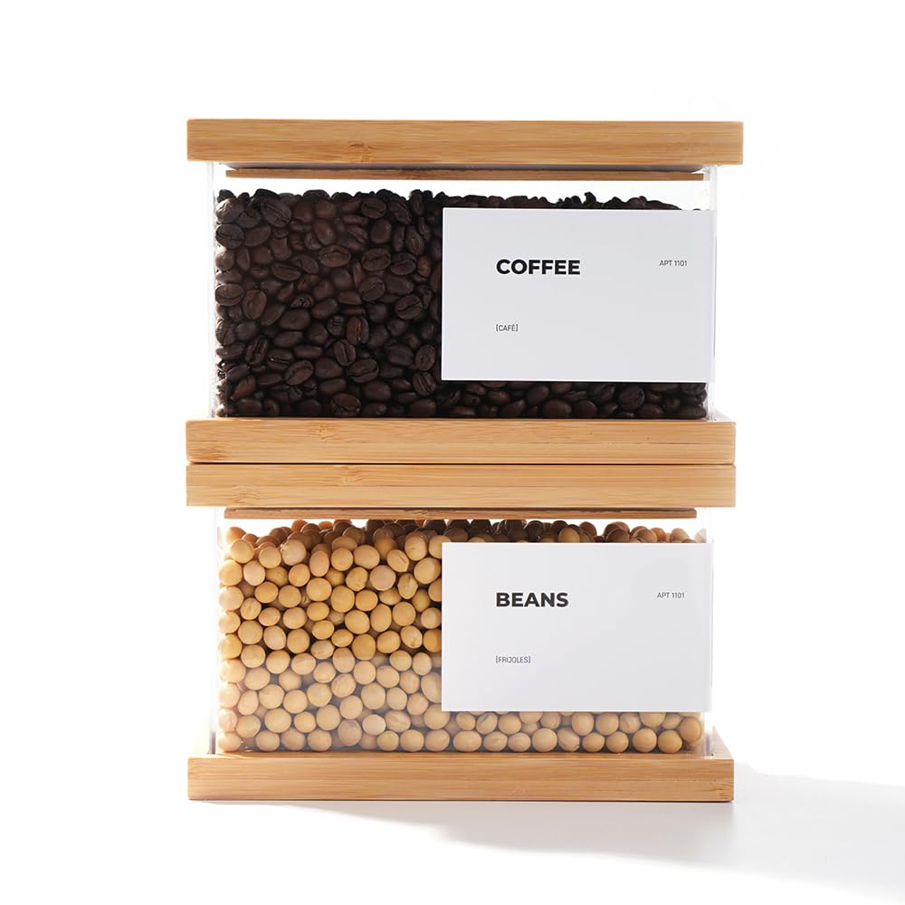Dispensador de alimentos de bambú APT 1101 frente al mostrador para cereales