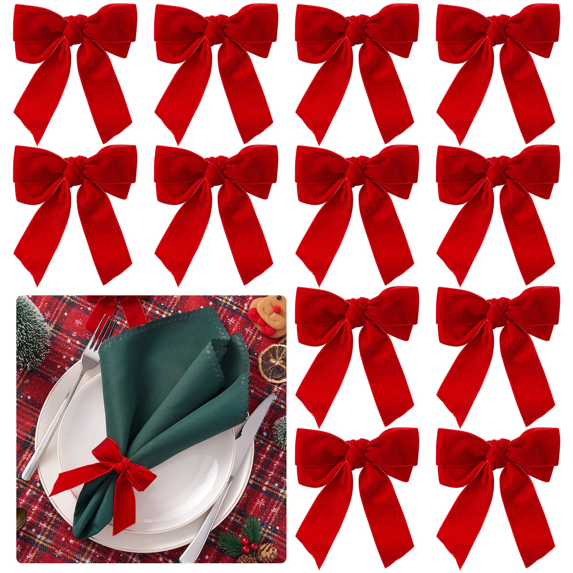 APTWOW Aros de servilleta navidad con lazo terciopelo rojo para mesa elegante.
