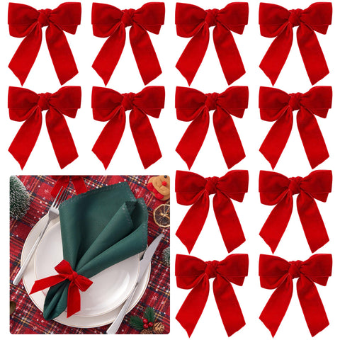 APTWOW Aros de servilleta navidad con lazo terciopelo rojo para mesa elegante.