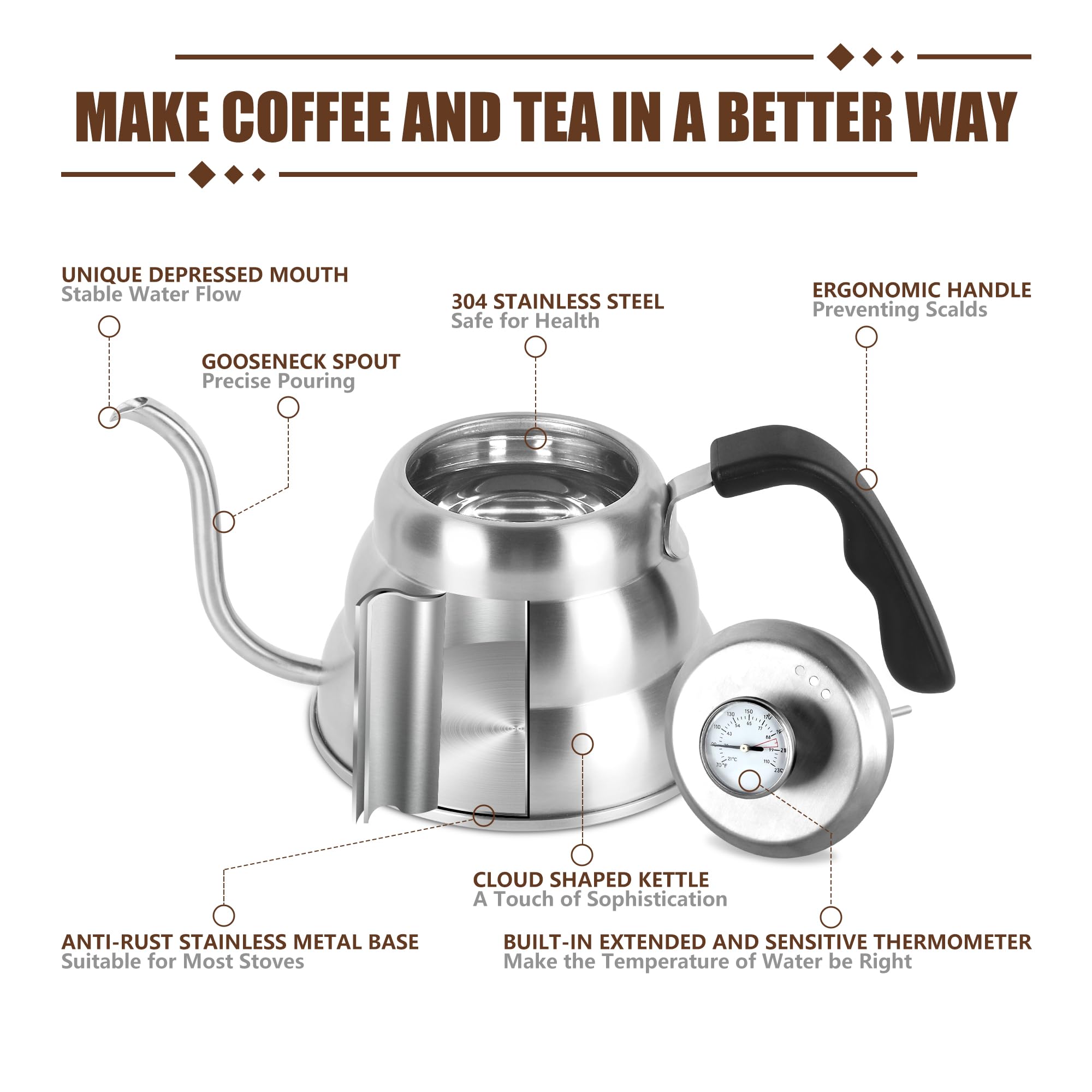 Apusu diseño elegante de hervidor para café y té