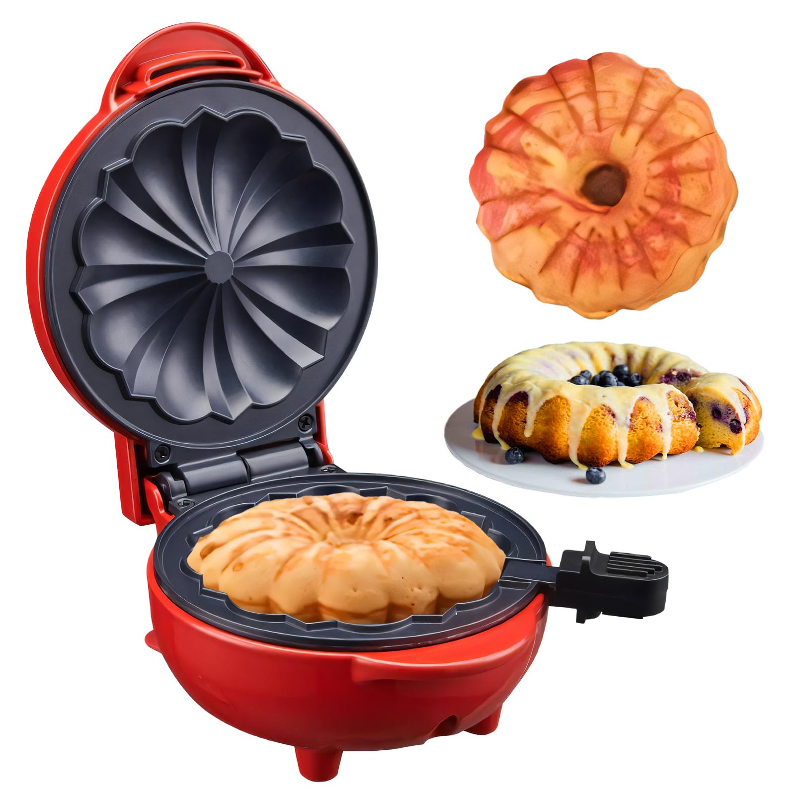 AQEWK Mini Pastelero rojo con doble calentamiento para desayunos rápidos.