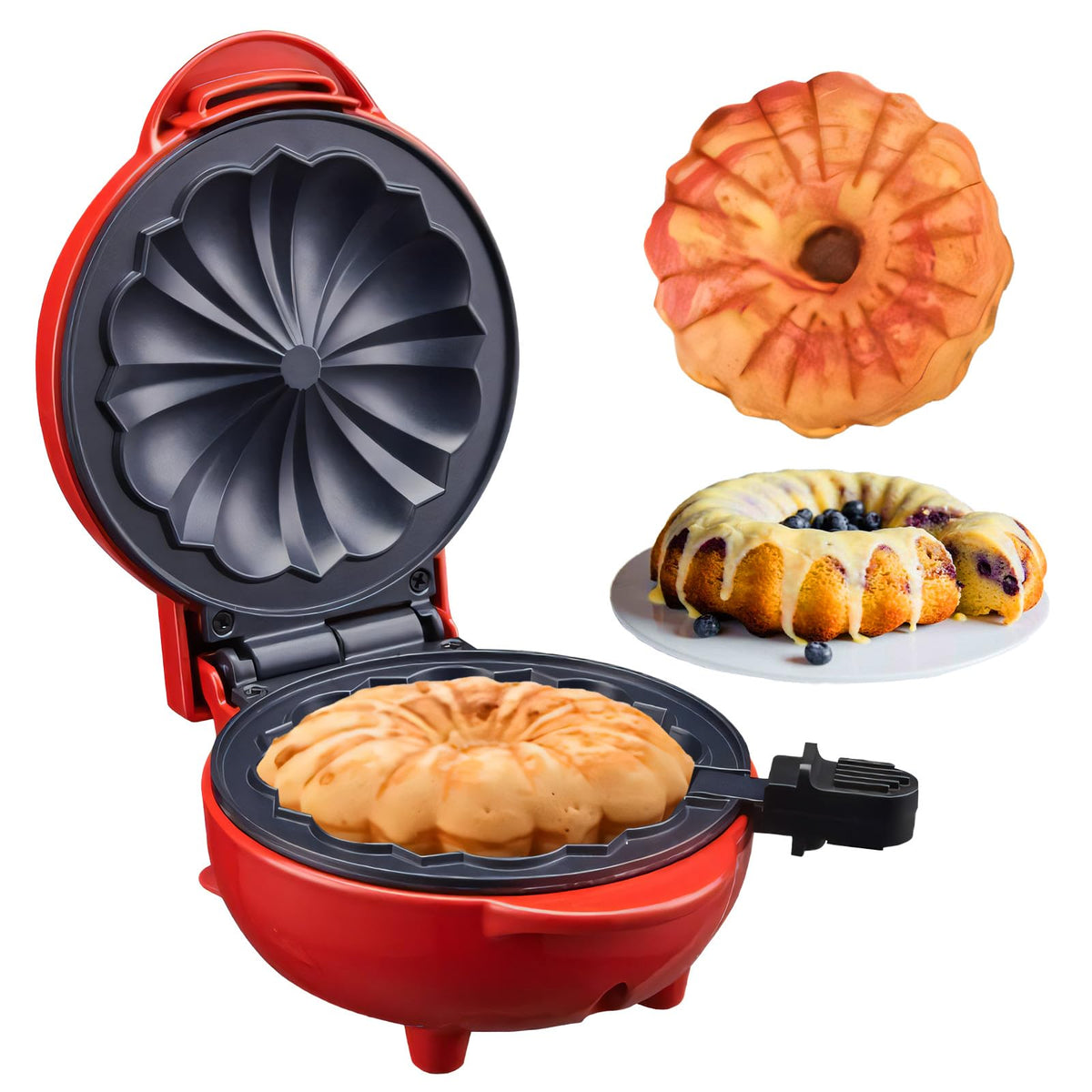 AQEWK Mini Pastelero rojo con doble calentamiento para desayunos rápidos.