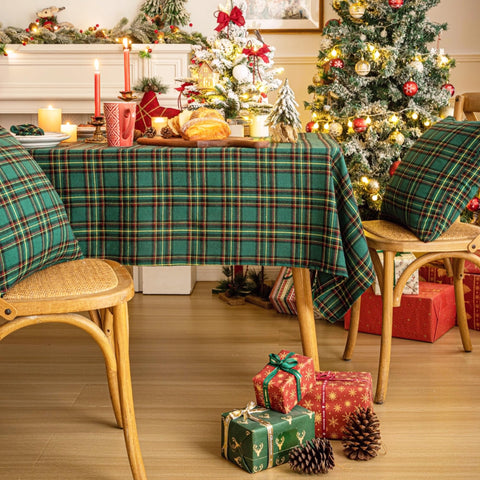 AQOTHES mantel festivo tartán verde amarillo 60x120, apto para eventos.