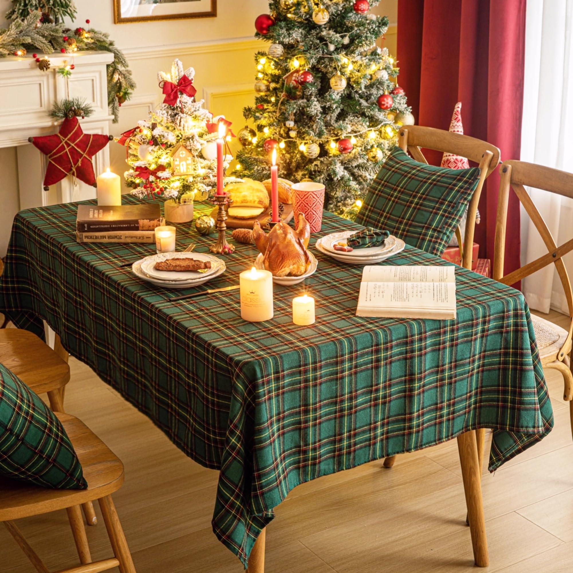 AQOTHES mantel tartán clásico verde amarillo 60x60, perfecto para mesas pequeñas.