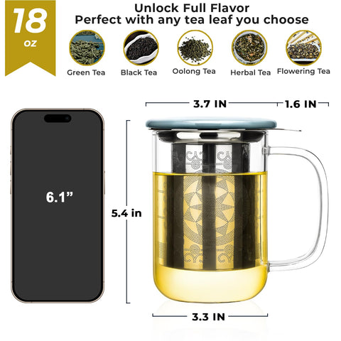 Taza Aquach de 18 onzas en vidrio borosilicato conserva el sabor.