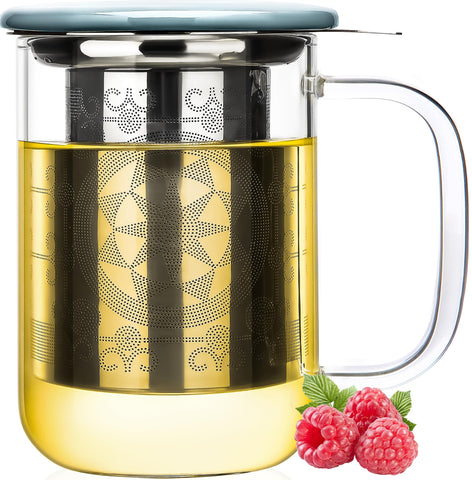 Aquach taza de té con infusor y tapa de vidrio lista para infusiones limpias.
