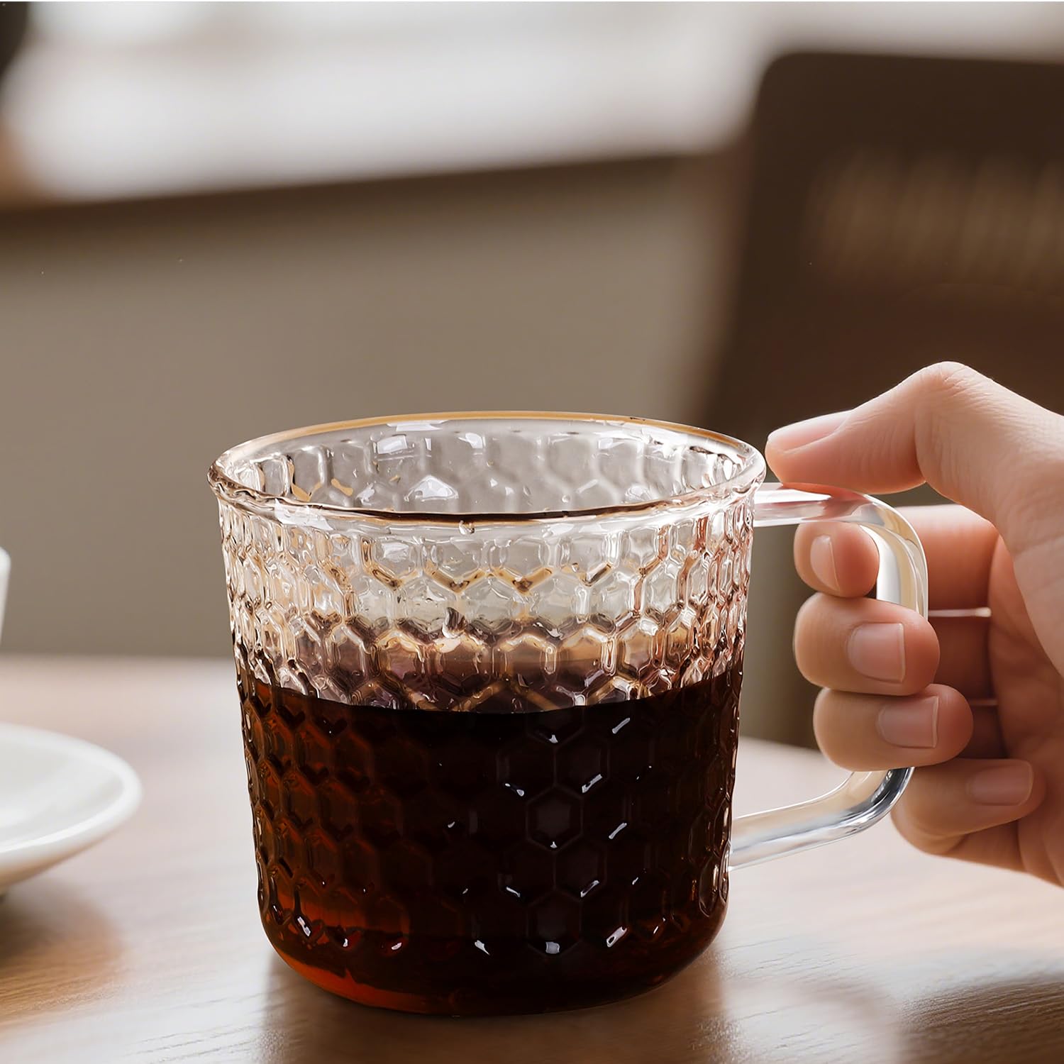 Aquach taza de té de cristal clara con asa, disfruta aromas