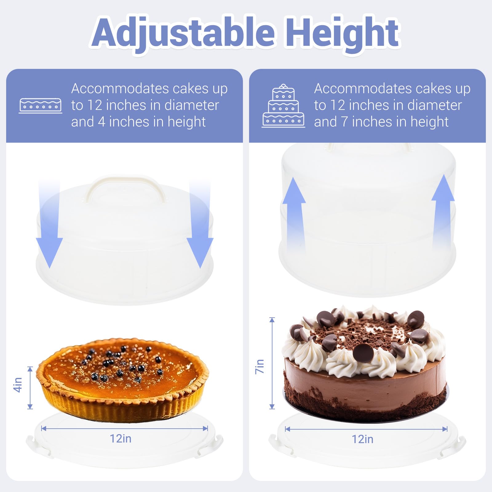 AquaLume Portatorta altura ajustable para diferentes pasteles.