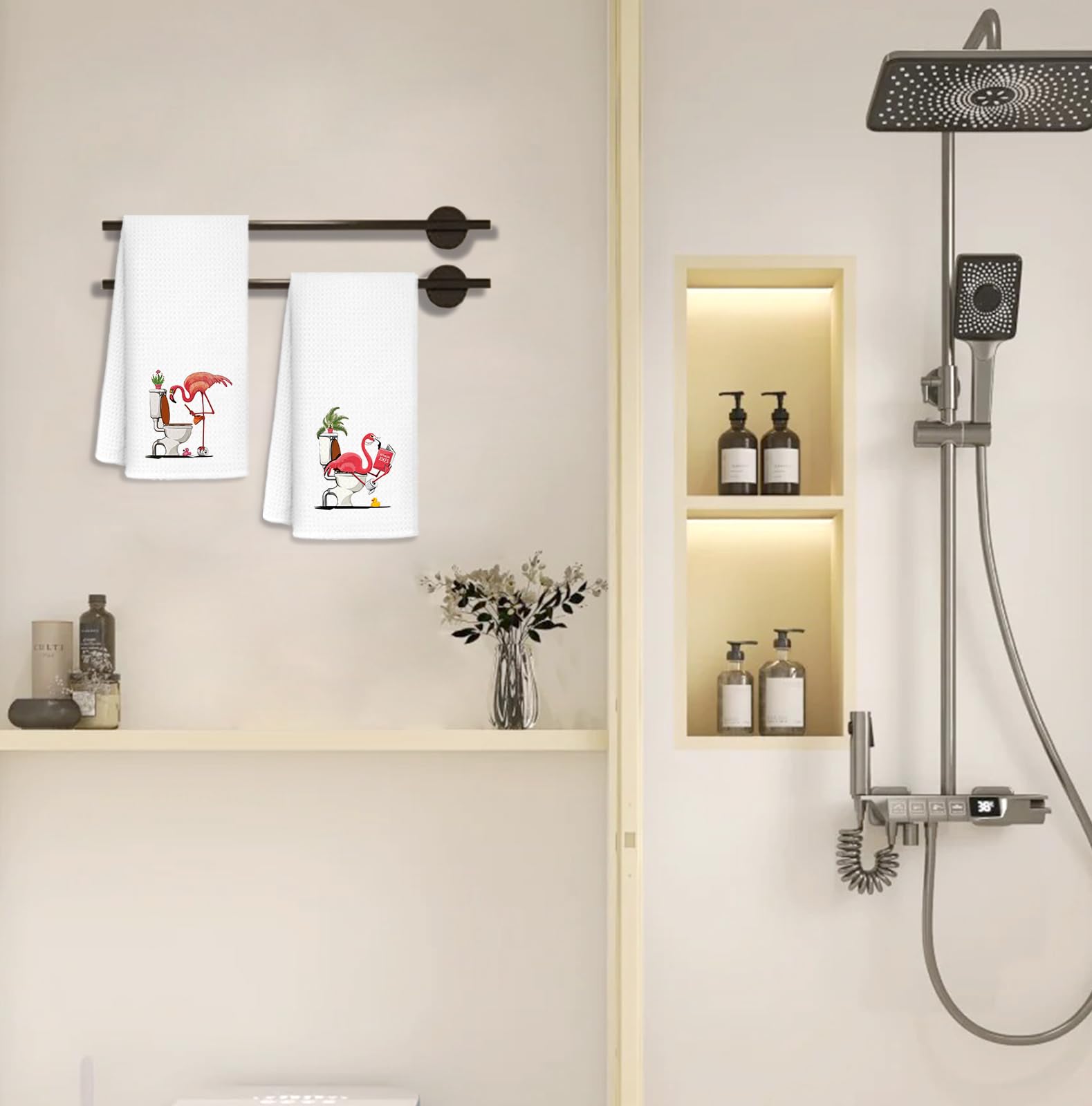 AQYIP toalla de cocina flamingo rosa, práctica y decorativa en la encimera.