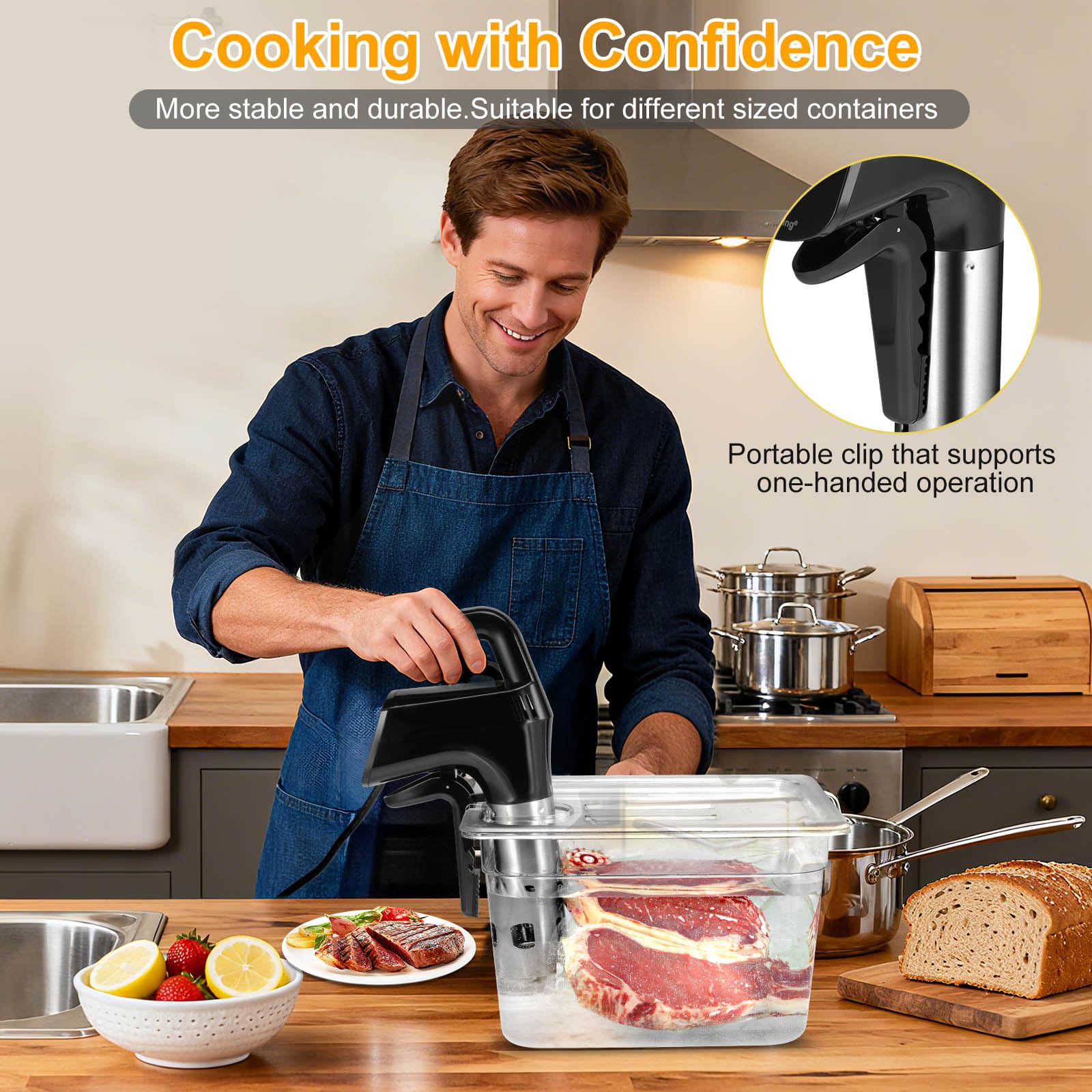 Ararising cocedor sous vide clip ergonómico, se adapta a la mayoría de ollas