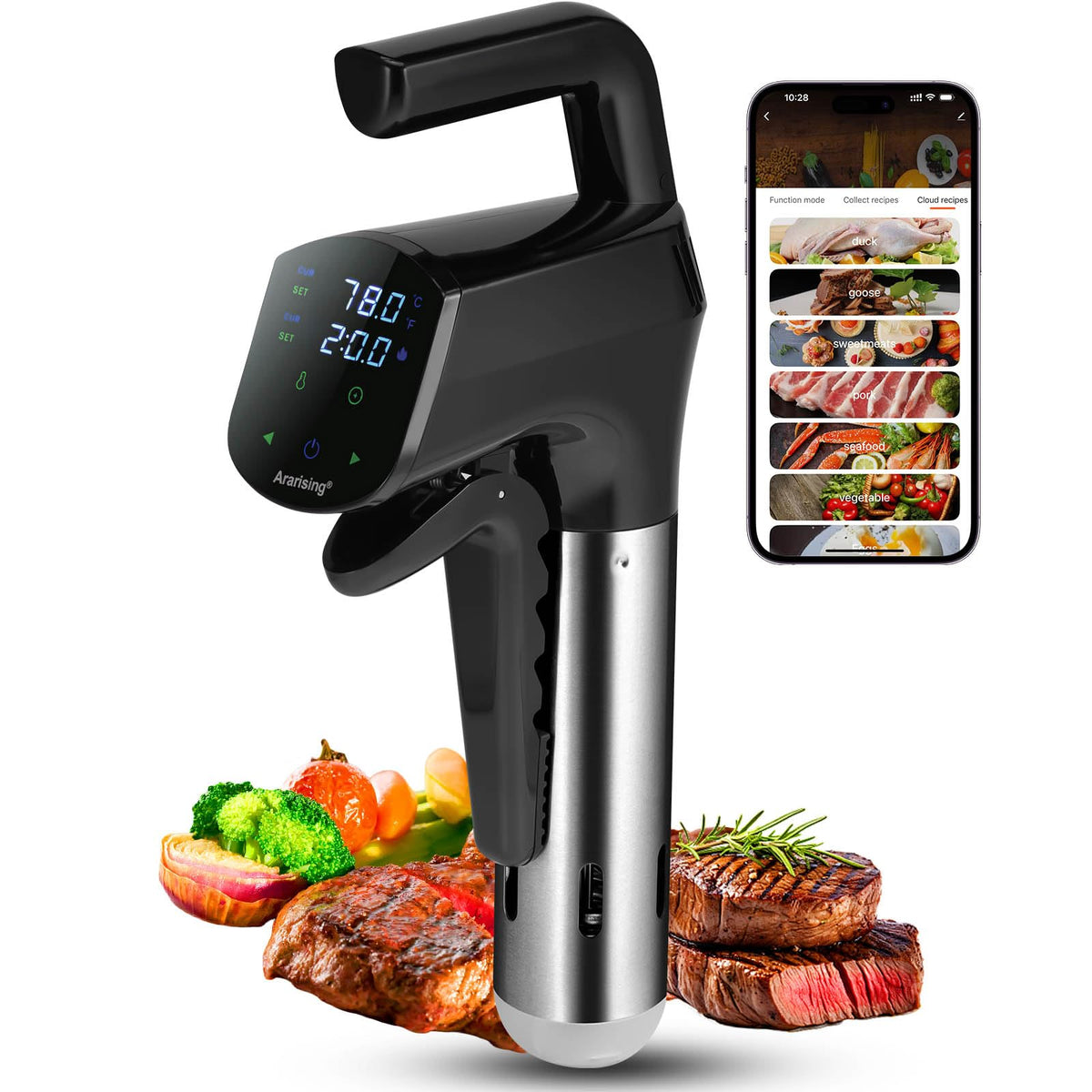 Ararising cocedor sous vide frontal, diseño ergonómico para uso diario cómodo