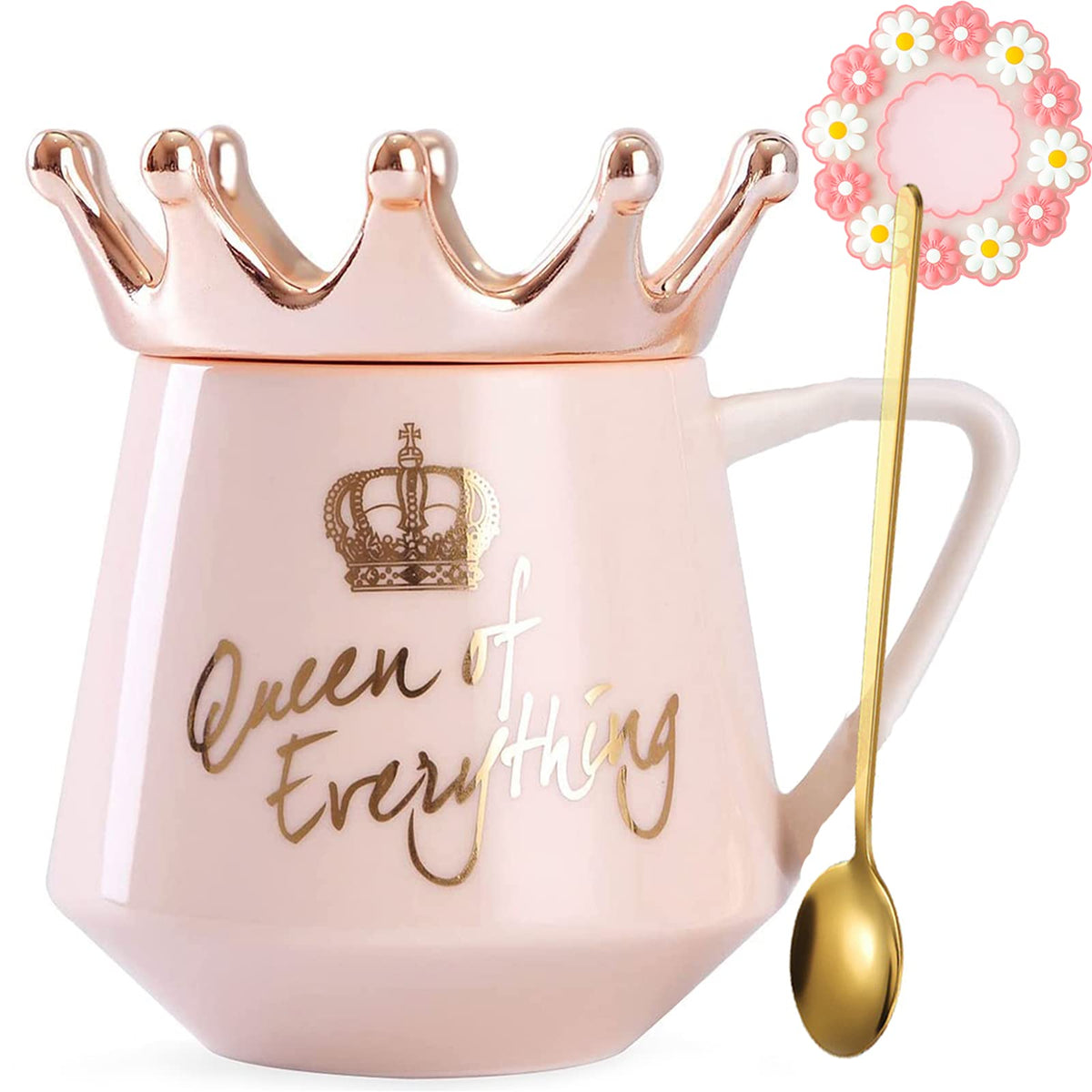 Taza Arawat Reina de Todo con Tapa, ideal para café o té diario.