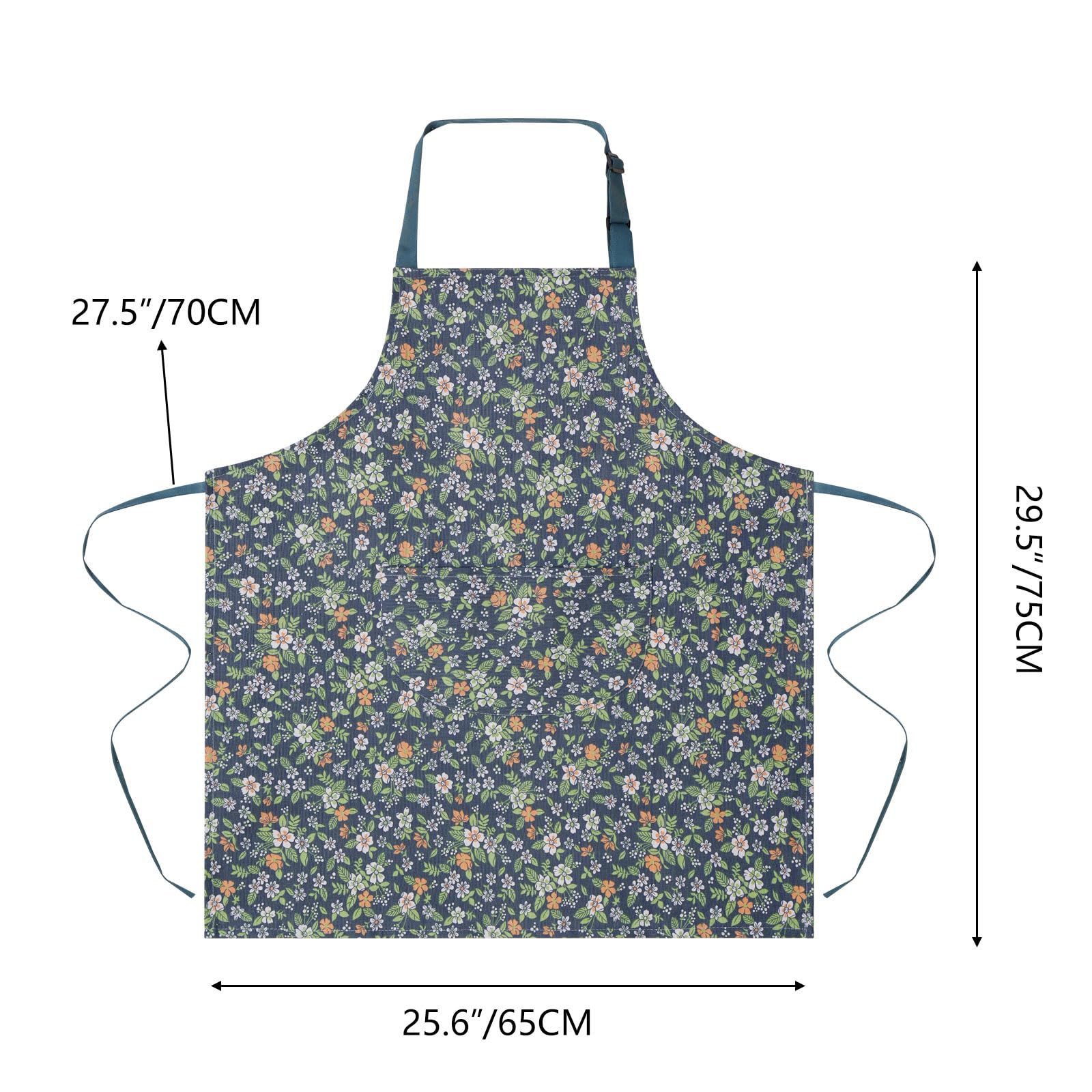 Delantal floral ARBINSON ajustable con correa 14-24 pulgadas para tallas variadas.