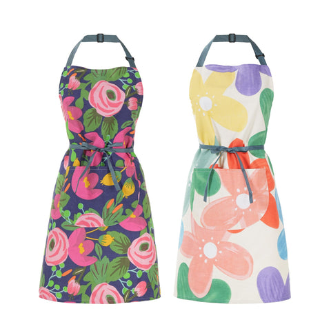 Delantal floral ARBINSON para mujer con bolsillos y ajuste cómodo en rojo.