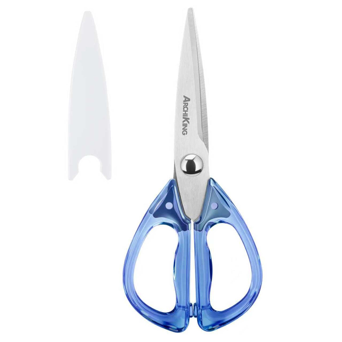 ARCHIKING tijeras de cocina con mango azul transparente, agarre cómodo para precisión