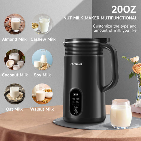 Arcmira Nut Milk Maker con tapa de acero inoxidable para durabilidad y limpieza.