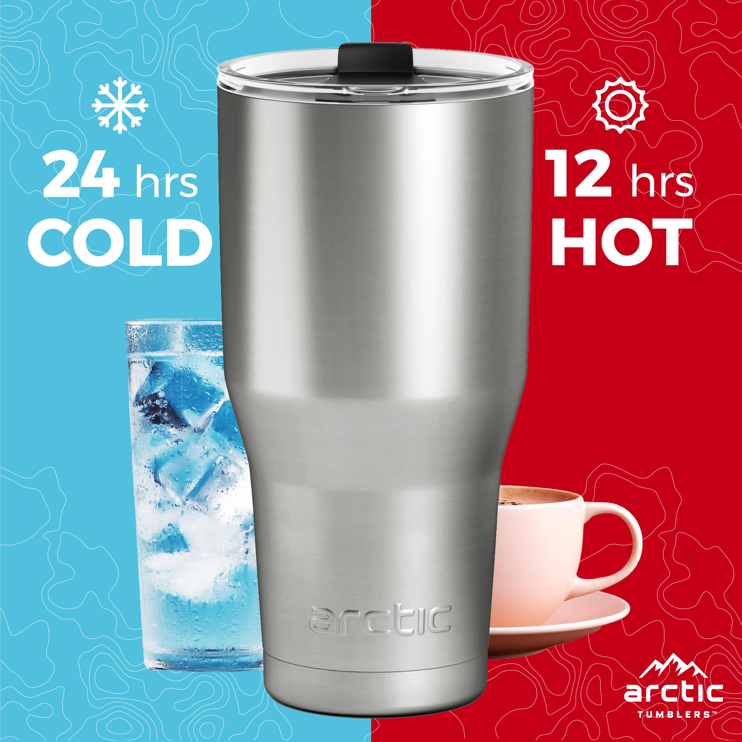 Arctic Tumblers 30 oz naranja con tapa anti-derrames para uso en movimiento.