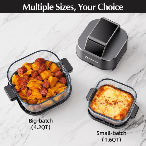 Contenedores duales de 4,2 qt y 1,6 qt para porciones y transporte.
