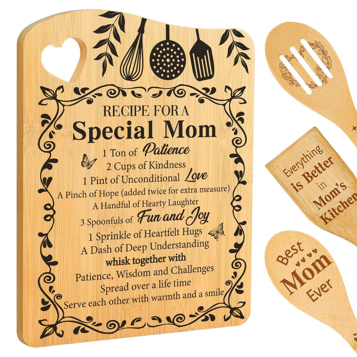 Aremdys tabla corte regalo especial mamá en bambú, ideal para cocinar con cariño.