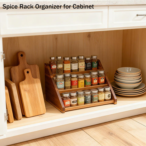 Arflo Acacia Spice Rack estantes con espacio para acceso fácil.