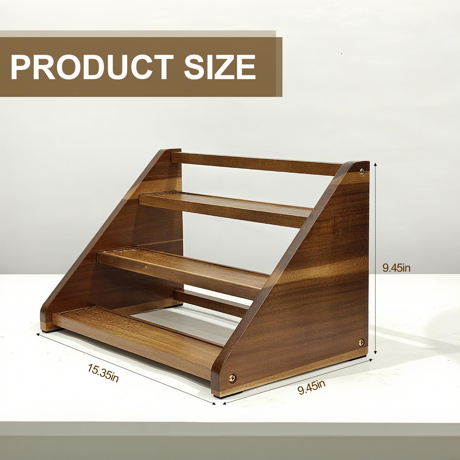 Arflo Acacia Spice Rack detalle de ranuras para botes que evitan caídas.