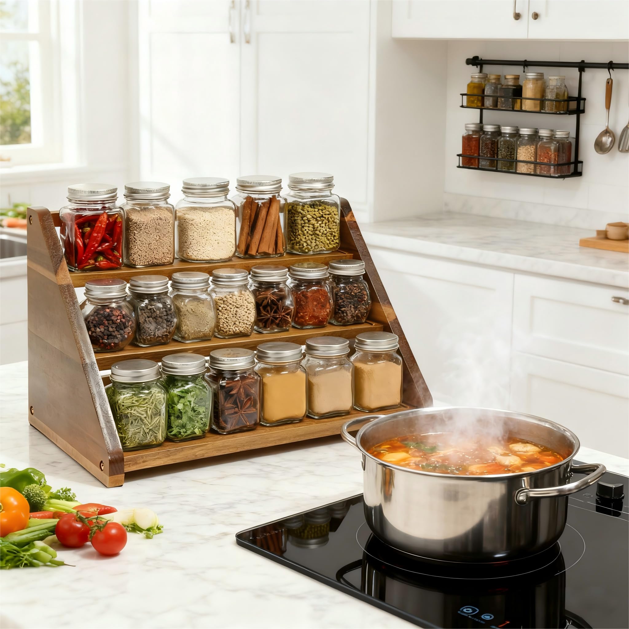 Arflo Acacia Spice Rack medidas útiles para encimera o gabinete.
