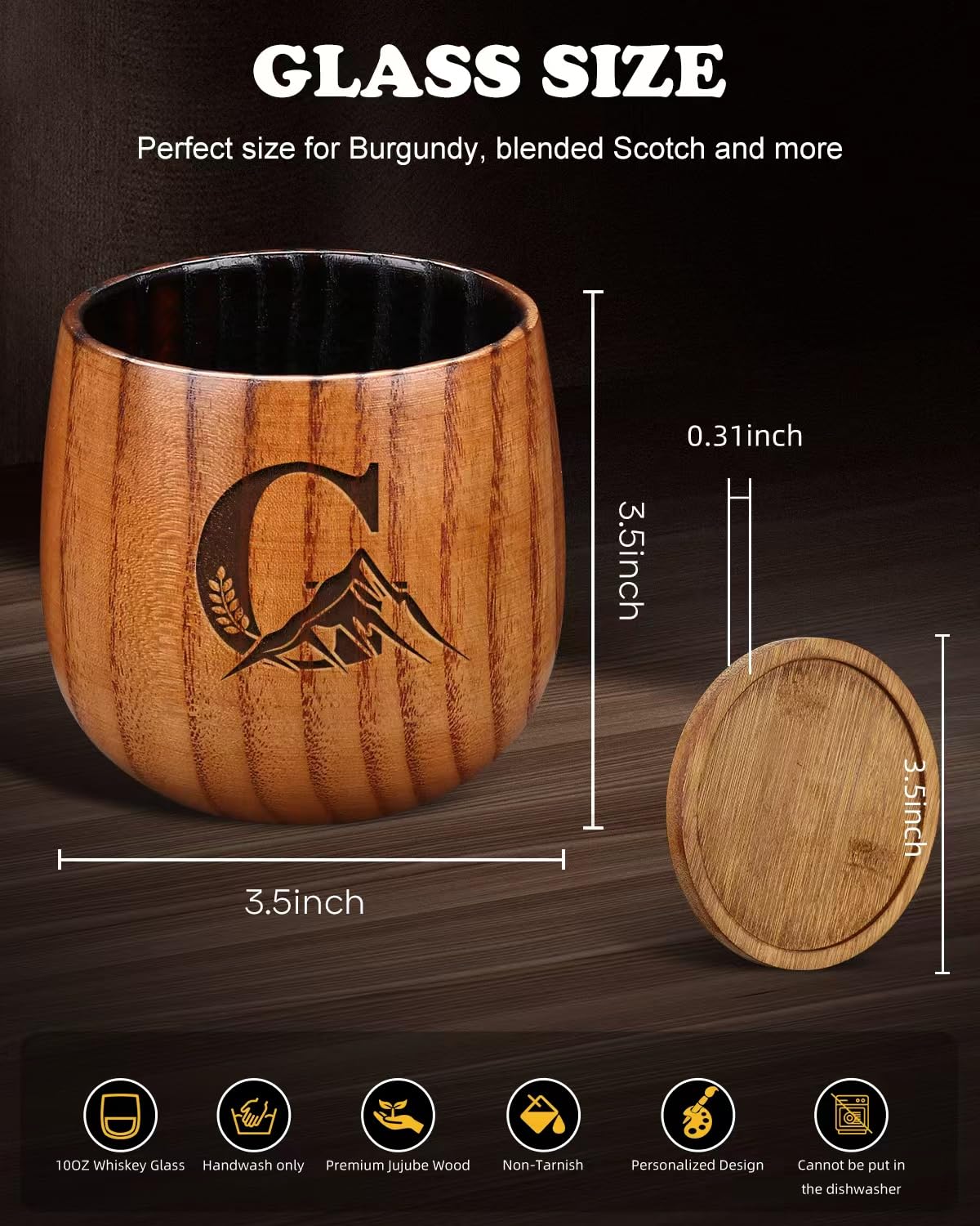 Argefkeen copa whisky madera quemada, talla manual: duradera y con carácter.
