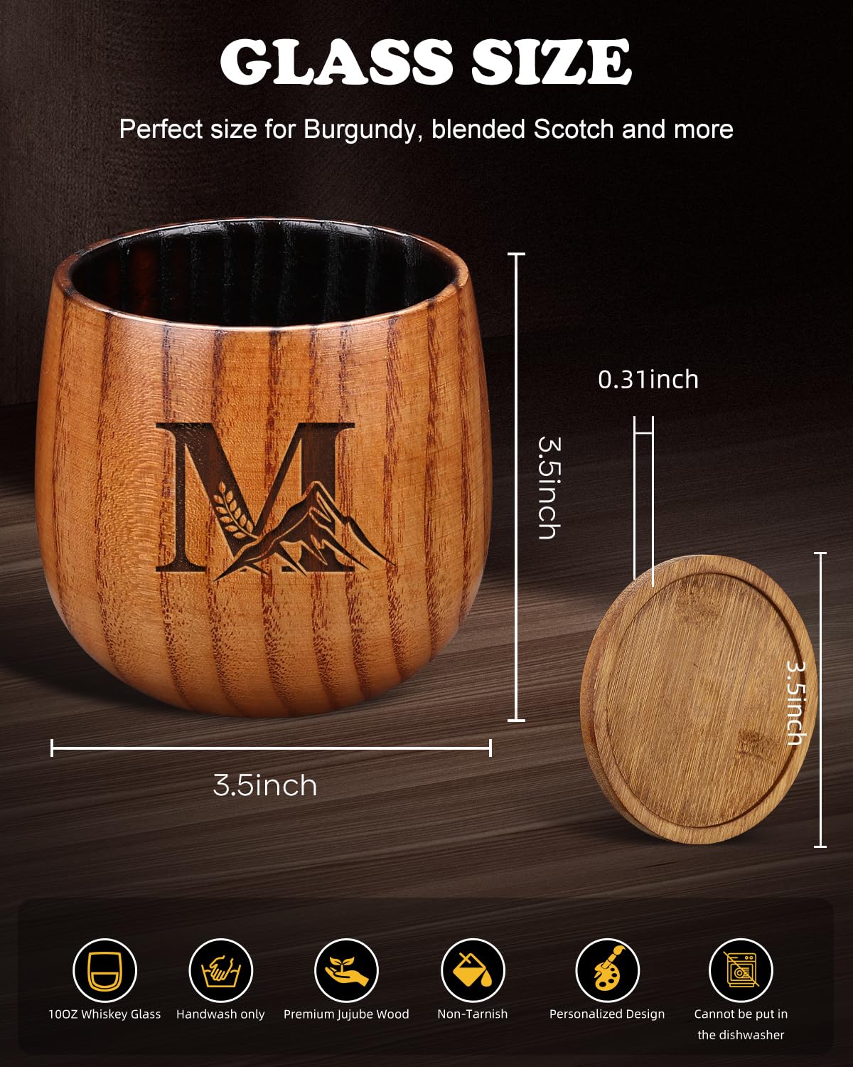 Argefkeen detalle del grano de madera, textura única en cada vaso.