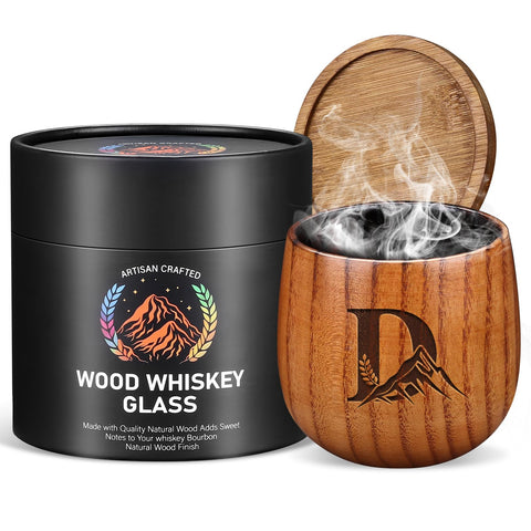 Vaso Argefkeen de whiskey con madera carbonizada, grano único para degustación artesanal.