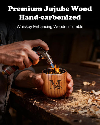 Argefkeen vaso whisky 12oz en madera, posible sabor más suave.