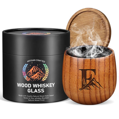 Vaso Argefkeen whisky en madera carbonizada con iniciales, regalo personalizado.