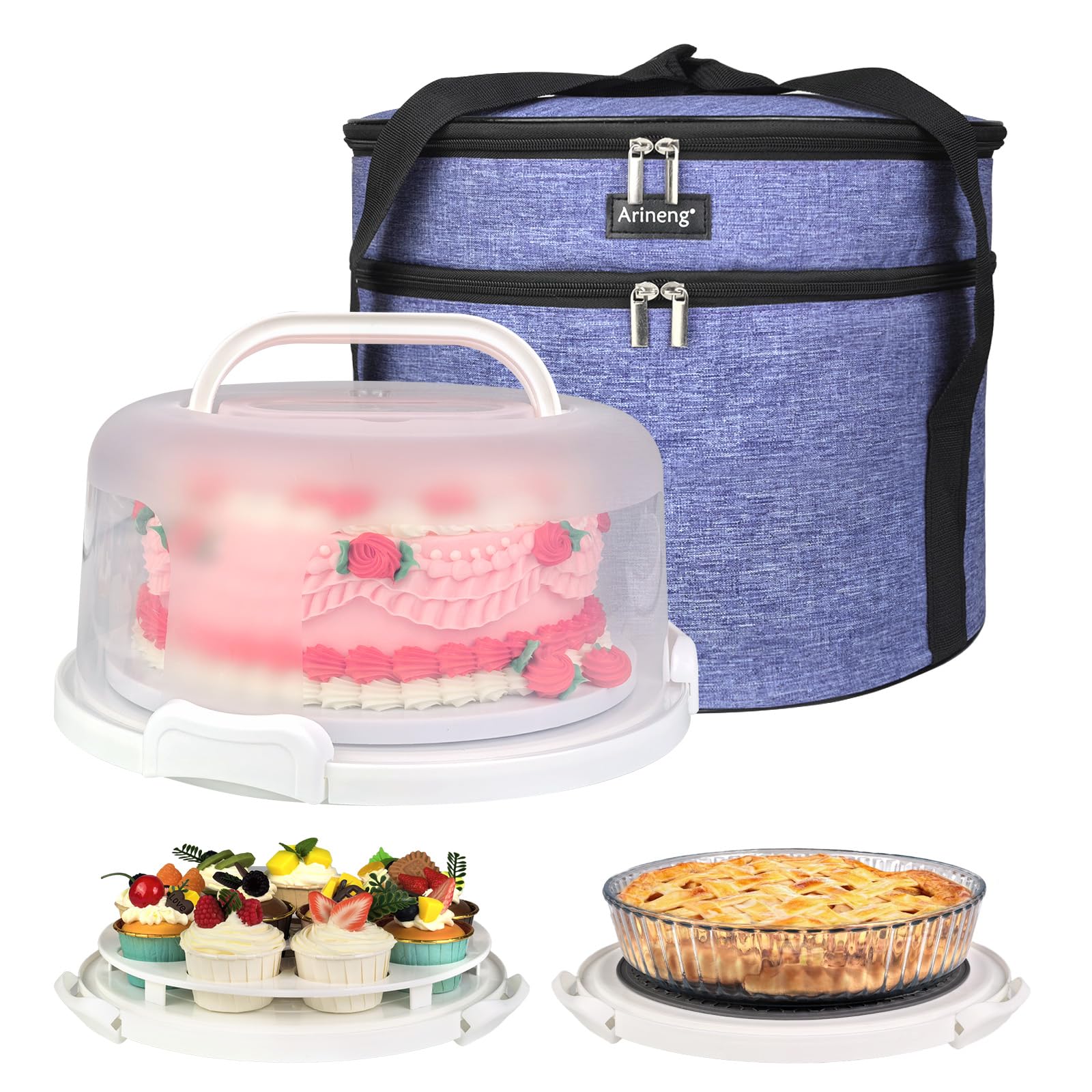 Arineng portatorta 10 pulgadas con tapa y asa para transporte seguro de tortas