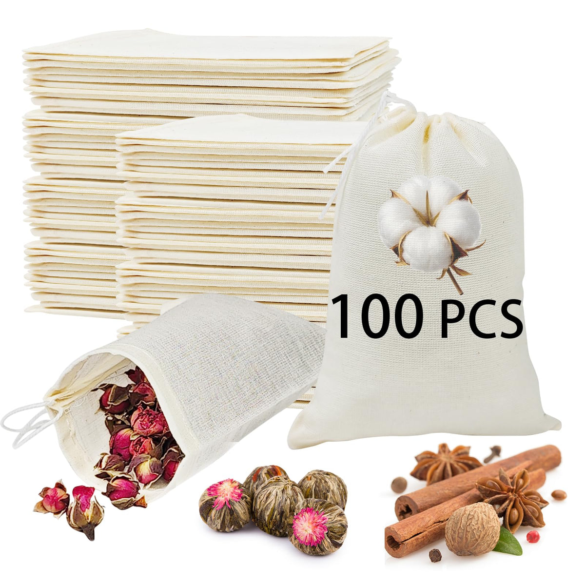 ARKBAODAN bolsas de muselina para especias 3x4 con cordón, ideales para cocinar sin residuos.