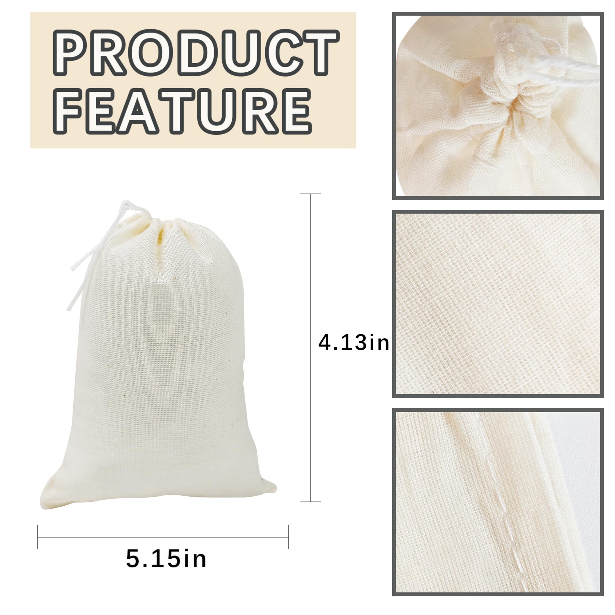 ARKBAODAN bolsas para té de muselina 3x4 con cordón, reutilizables.