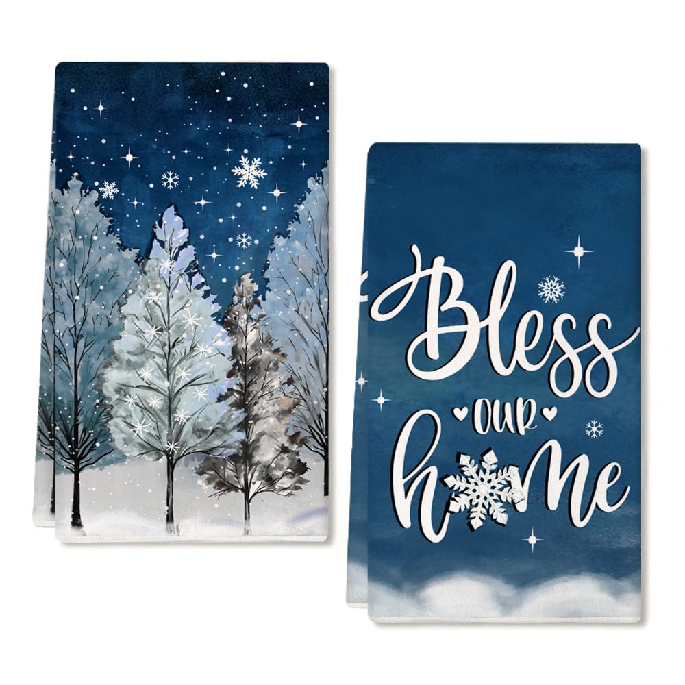 ARKENY toallas de cocina con árbol azul, juego 2, ideal para secar platos con absorción.