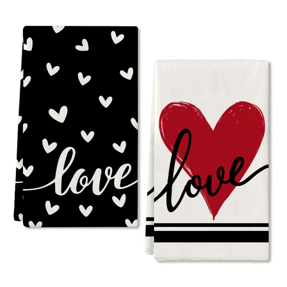 ARKENY toallas de cocina Valentine con corazon negro, ideales para secar platos.