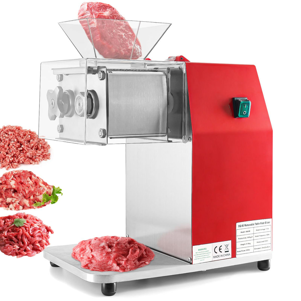 ARLUMA Cortadora de Carne 850W, motor potente para cortes rápidos.