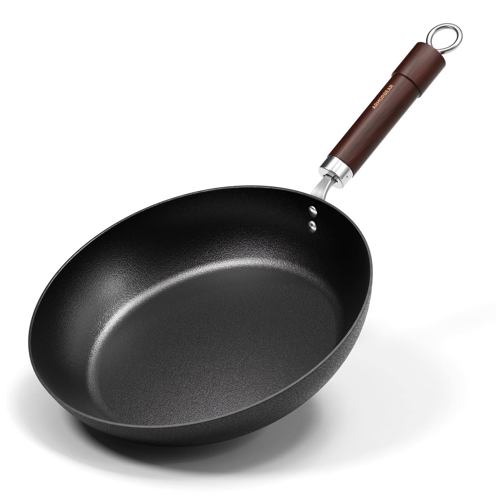 Armorbear sarten acero carbono 11 pulgadas, mango de madera, ideal para uso diario.