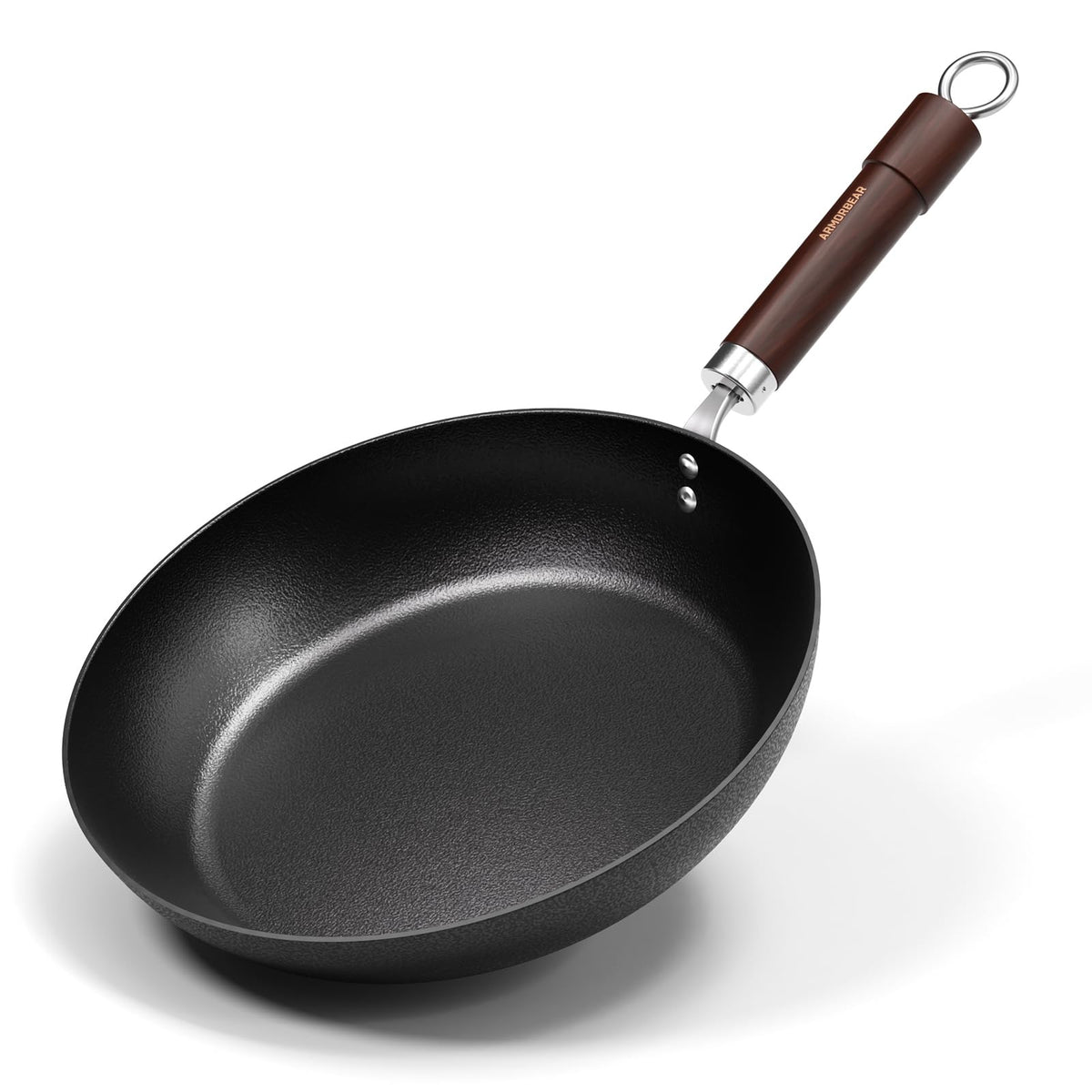 Armorbear sarten acero carbono 11 pulgadas, mango de madera, ideal para uso diario.