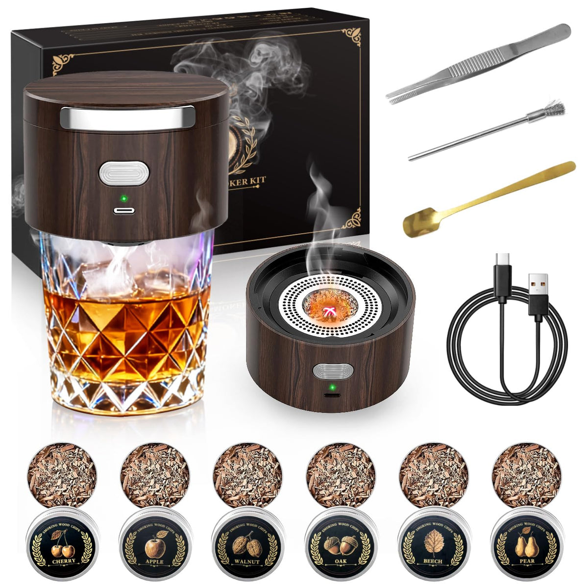 Aromara kit humo whisky eléctrico, listo para convertir tragos en casa.