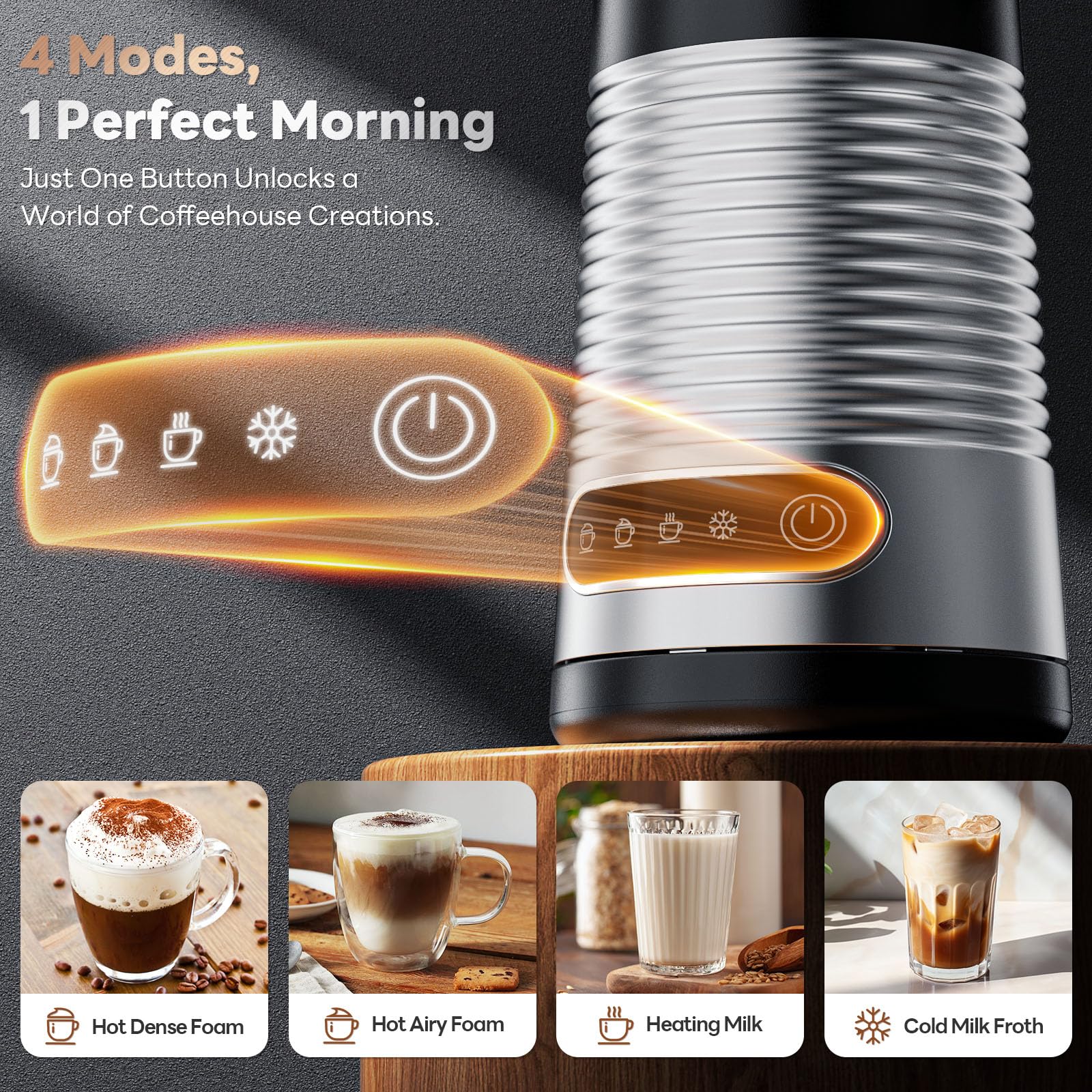 Aromaster batidora-leche-caliente, enfoque cercano para leche caliente perfecta para bebidas cremosas.