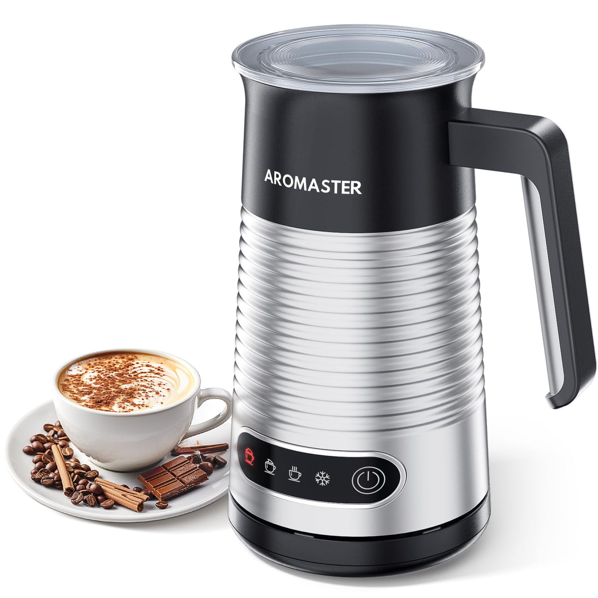 Aromaster batidora-leche 4 en 1 en primer plano, ideal para espuma cremosa en casa.