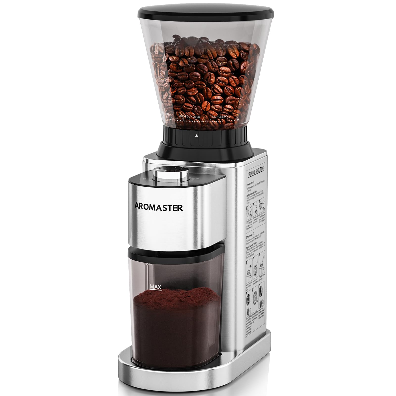 Molinillo Aromaster con muelas cónicas para uso doméstico y ajuste fino.