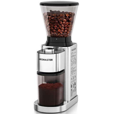 Molinillo Aromaster con muelas cónicas para uso doméstico y ajuste fino.
