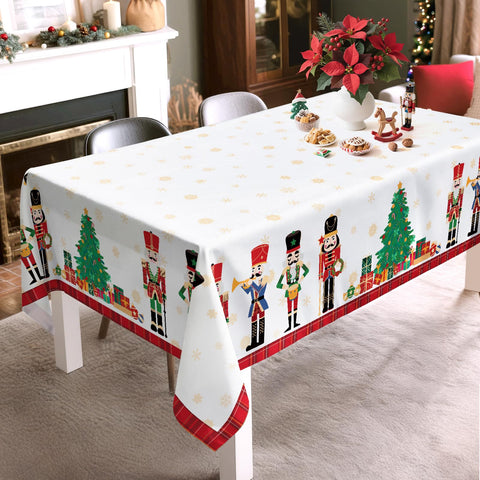 Mantel Arquiel rojo con diseño navideño para mesa festiva.