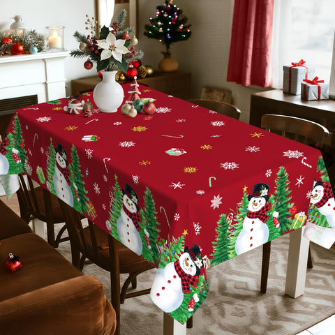 Mantel Arquiel con muñeco de nieve en rojo ideal para fiestas