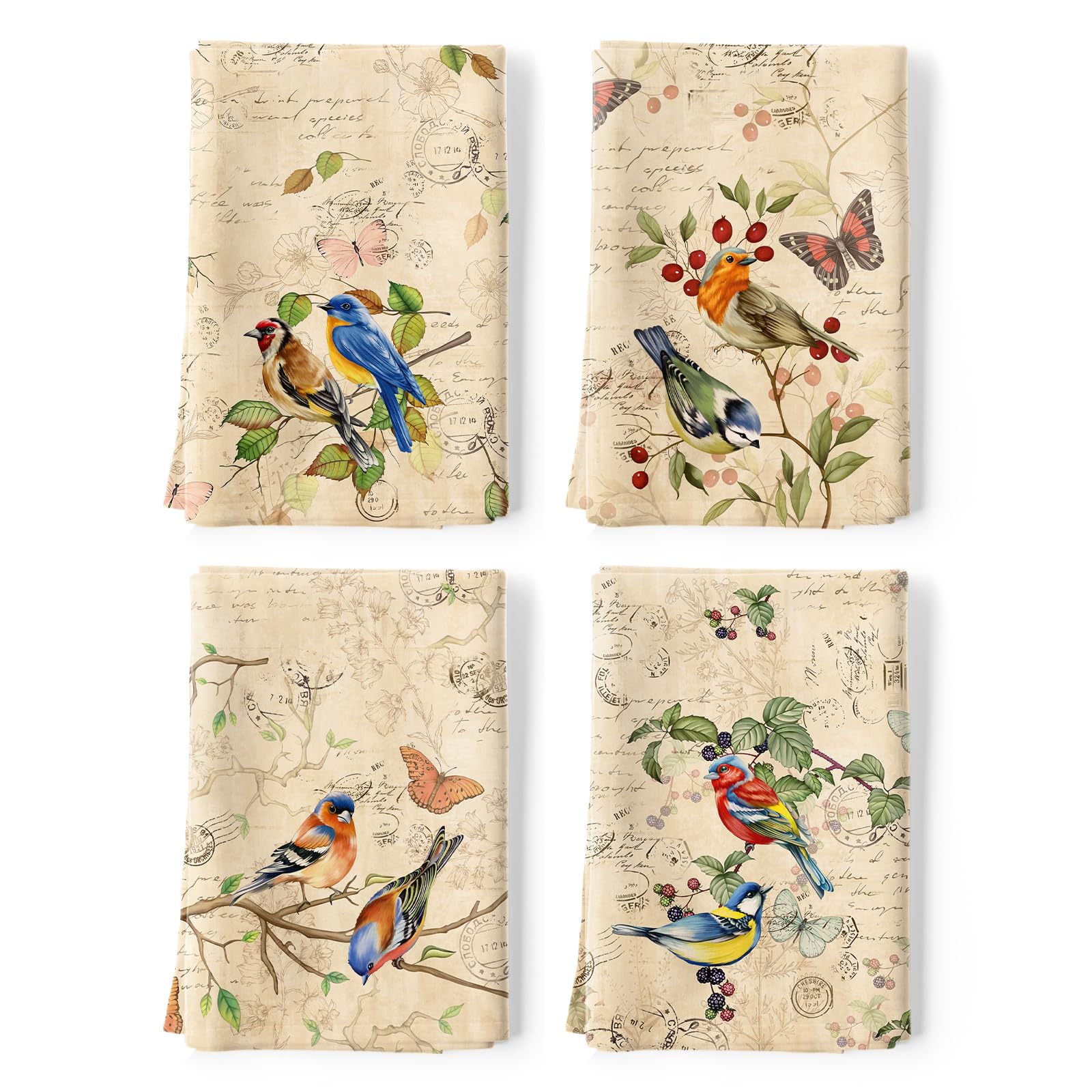 Las toallas Arquiel presentan aves retro para decoración elegante en la cocina.