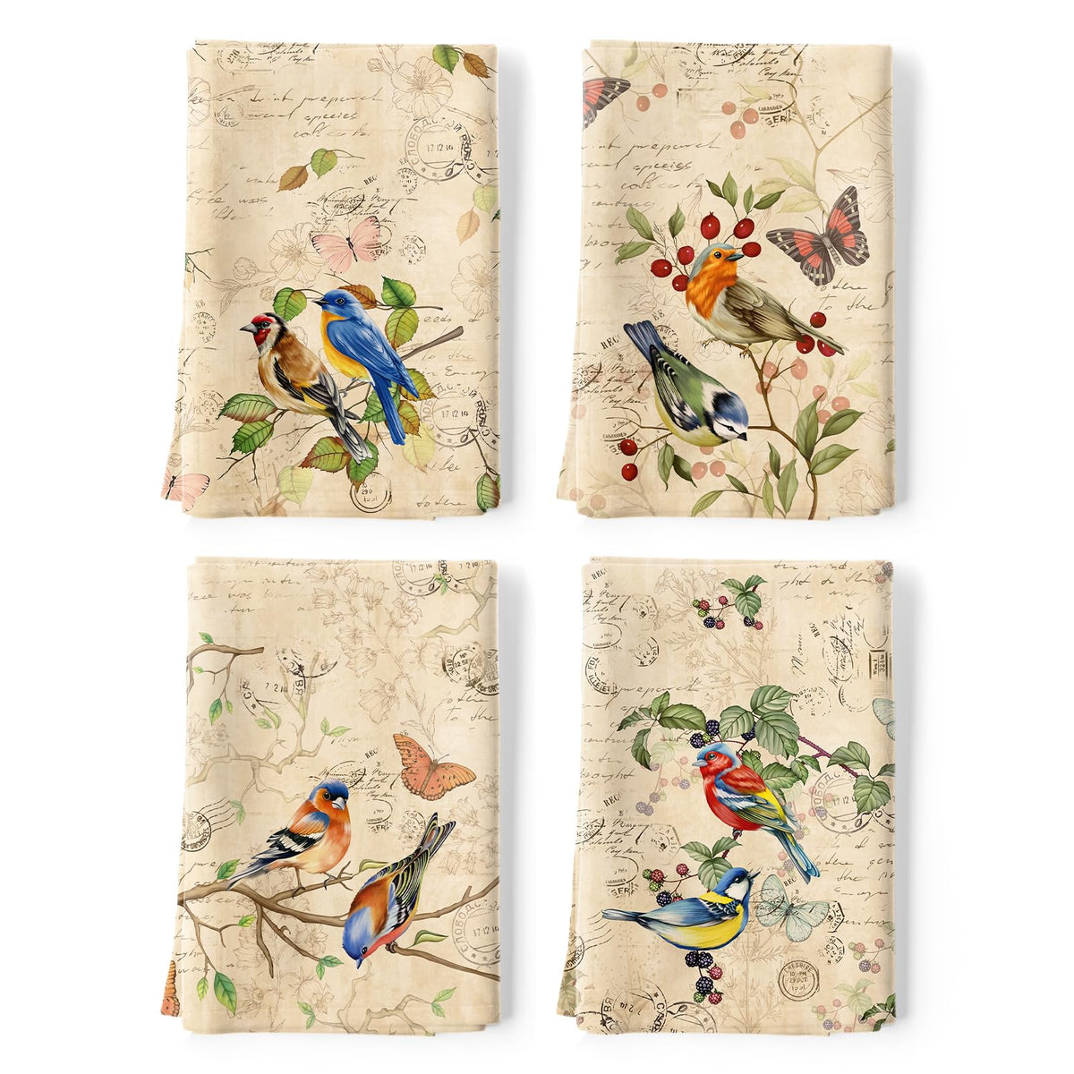 Las toallas Arquiel presentan aves retro para decoración elegante en la cocina.
