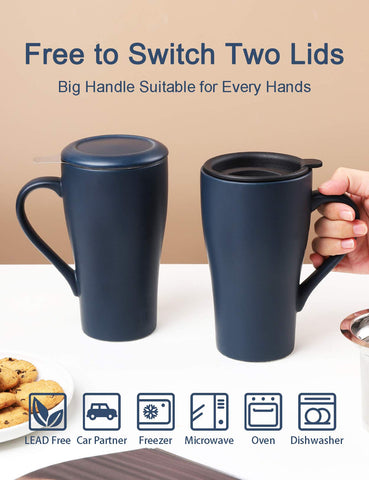 ARRADEN taza de té azul real de 18 onzas, ideal para viajes.