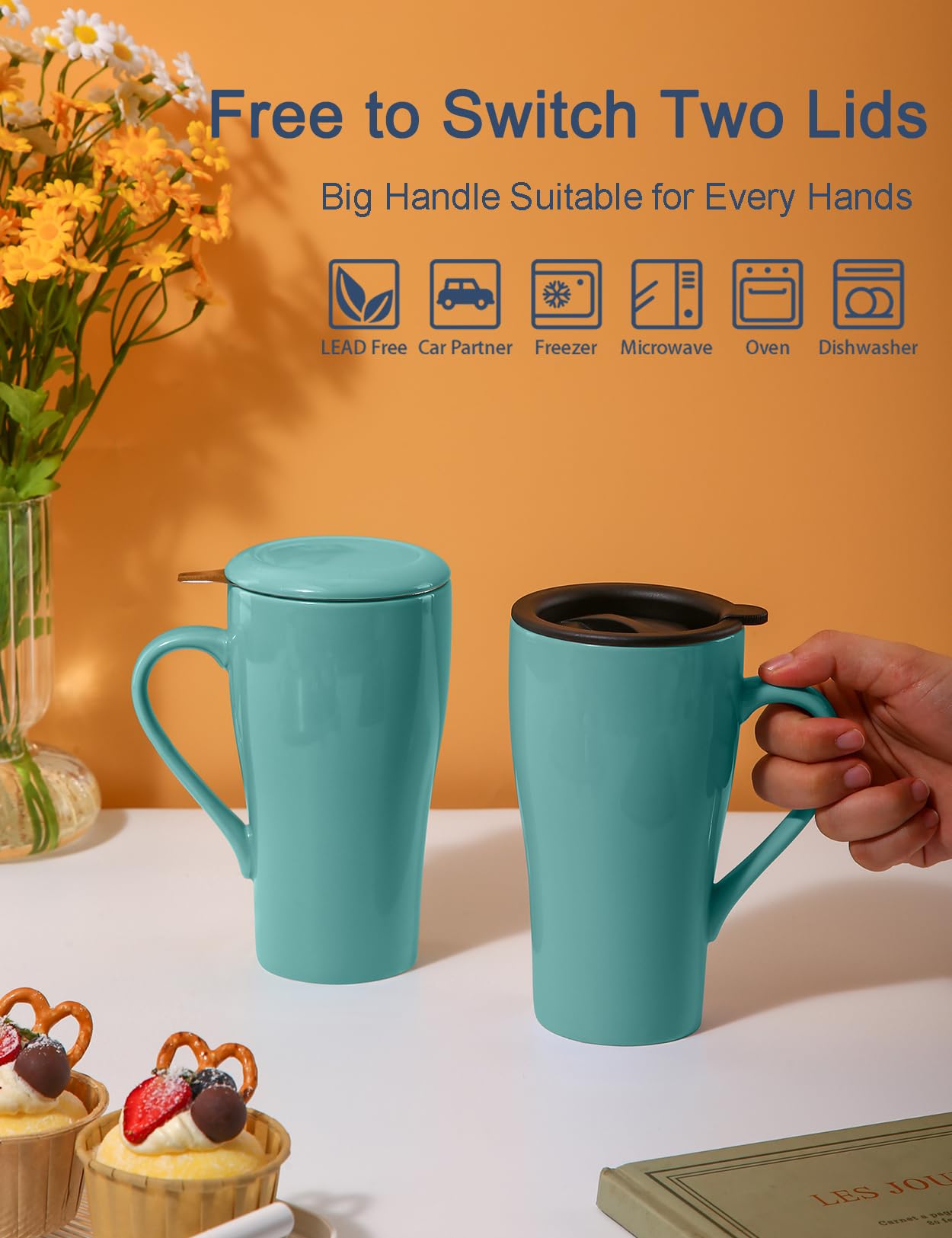 ARRADEN taza de té cerámica 18oz, perfecta para uso diario.